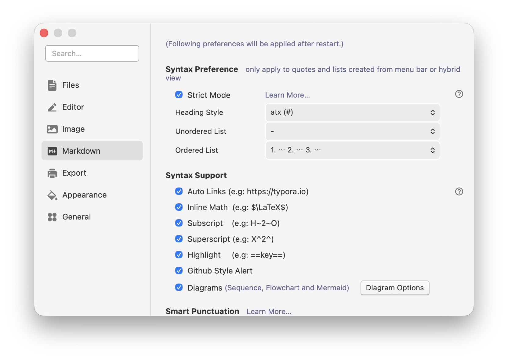 Markdown Syntax Support Settings